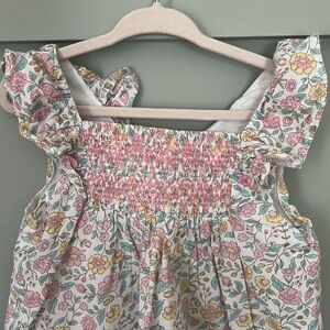 Cupcakes & Cashmere Smocked Pink and Green Flutter Sleeve Dress